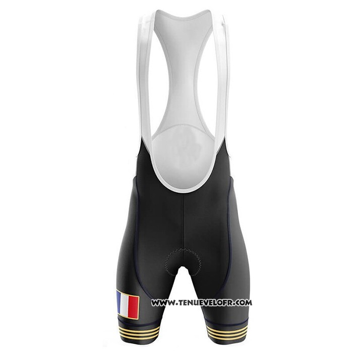2020 Maillot Ciclismo Champion France Profond Bleu Jaune Manches Courtes et Cuissard
